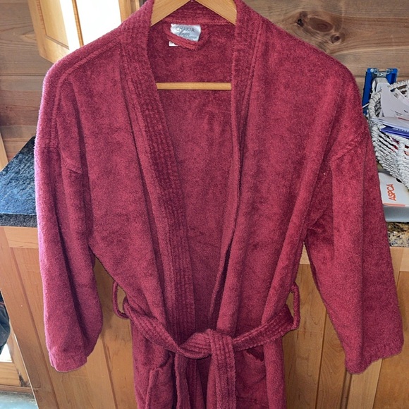 Chakir Turkish Linens BURGUNDY Bath Robe TERRY CLOTH long BELT front pockets LRG - Picture 12 of 13
